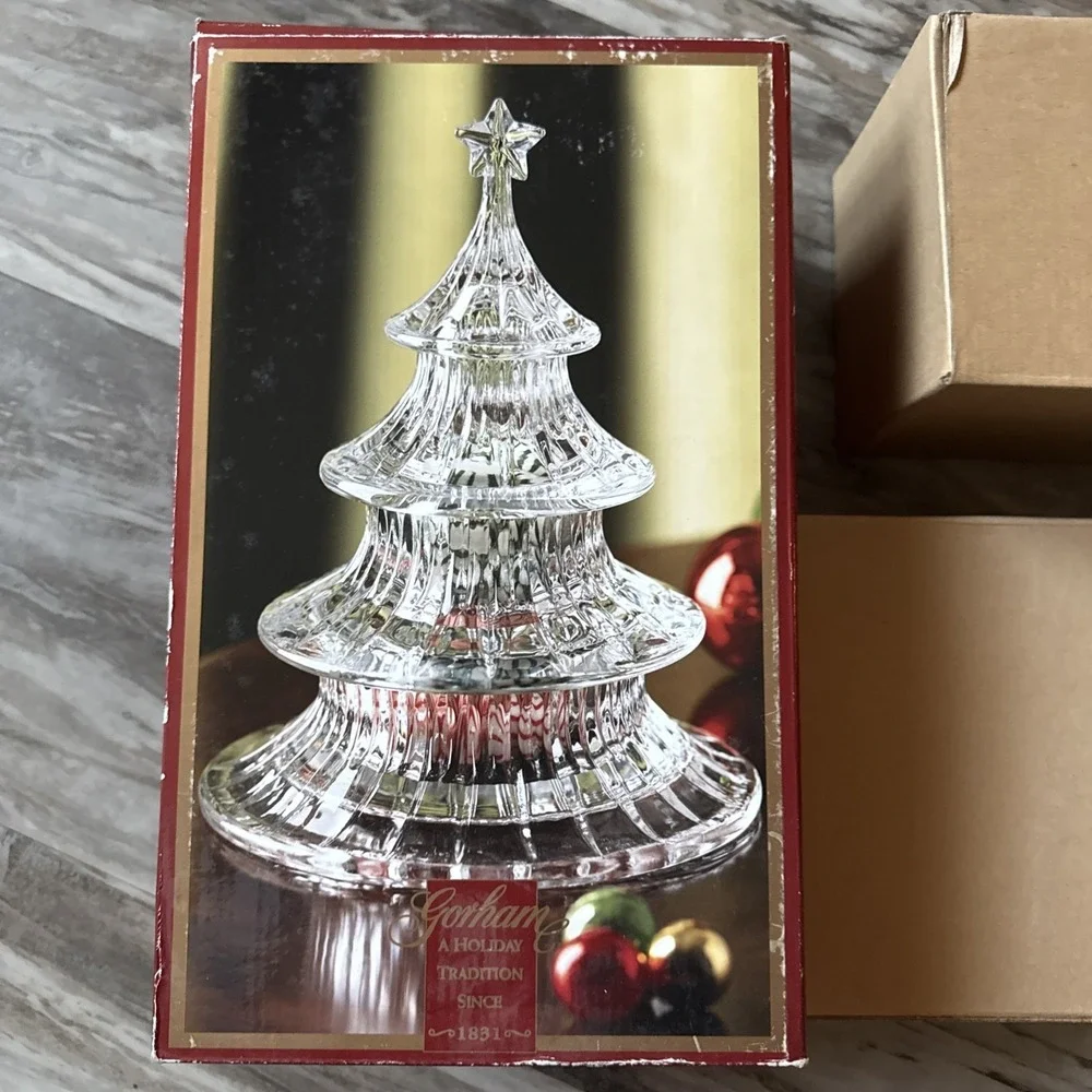 Vintage Gorham Crystal Candy Dish Holiday Traditions 3 Tier Christmas Tree Decor